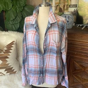 Plaid Linen button up shirt by Sanctuary